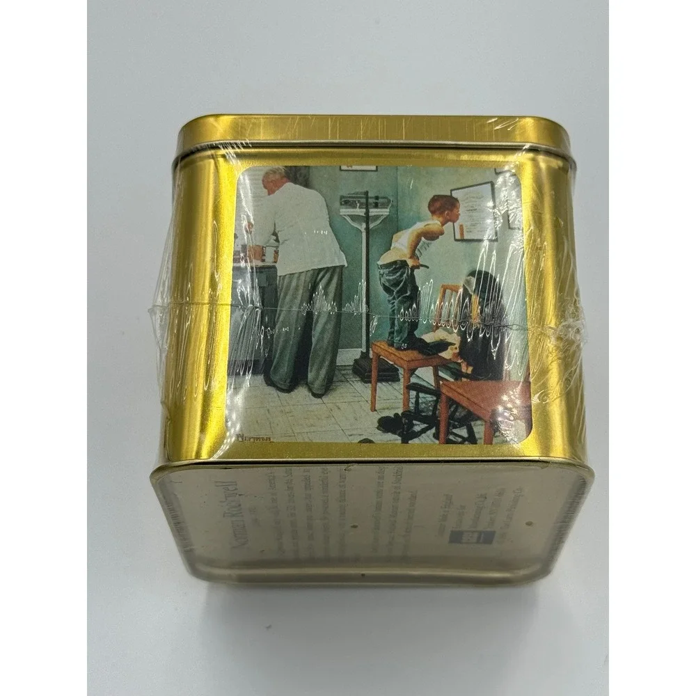 Vintage 1994 Norman Rockwell Memo Paper in Gold Tin Saturday Evening Post Sealed